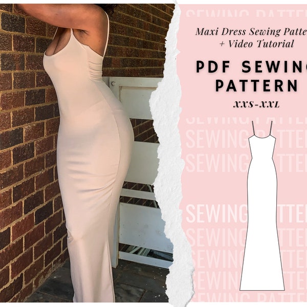 Maxi Bodycon Dress Pattern, Flare Maxi Length Dress, Gown Sewing Pattern, Beginner to Advance Sewing Pattern, Simple Womens Dress Patterns