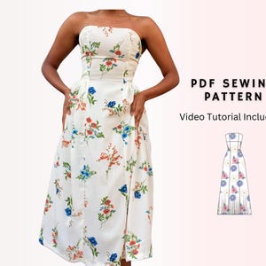 Dress Sewing Pattern| Summer Dress Pattern |Midi/ Maxi Dress Pattern | Strapless Dress Pattern |Women&#39;s Dress Patterns| PDF Beginner Pattern