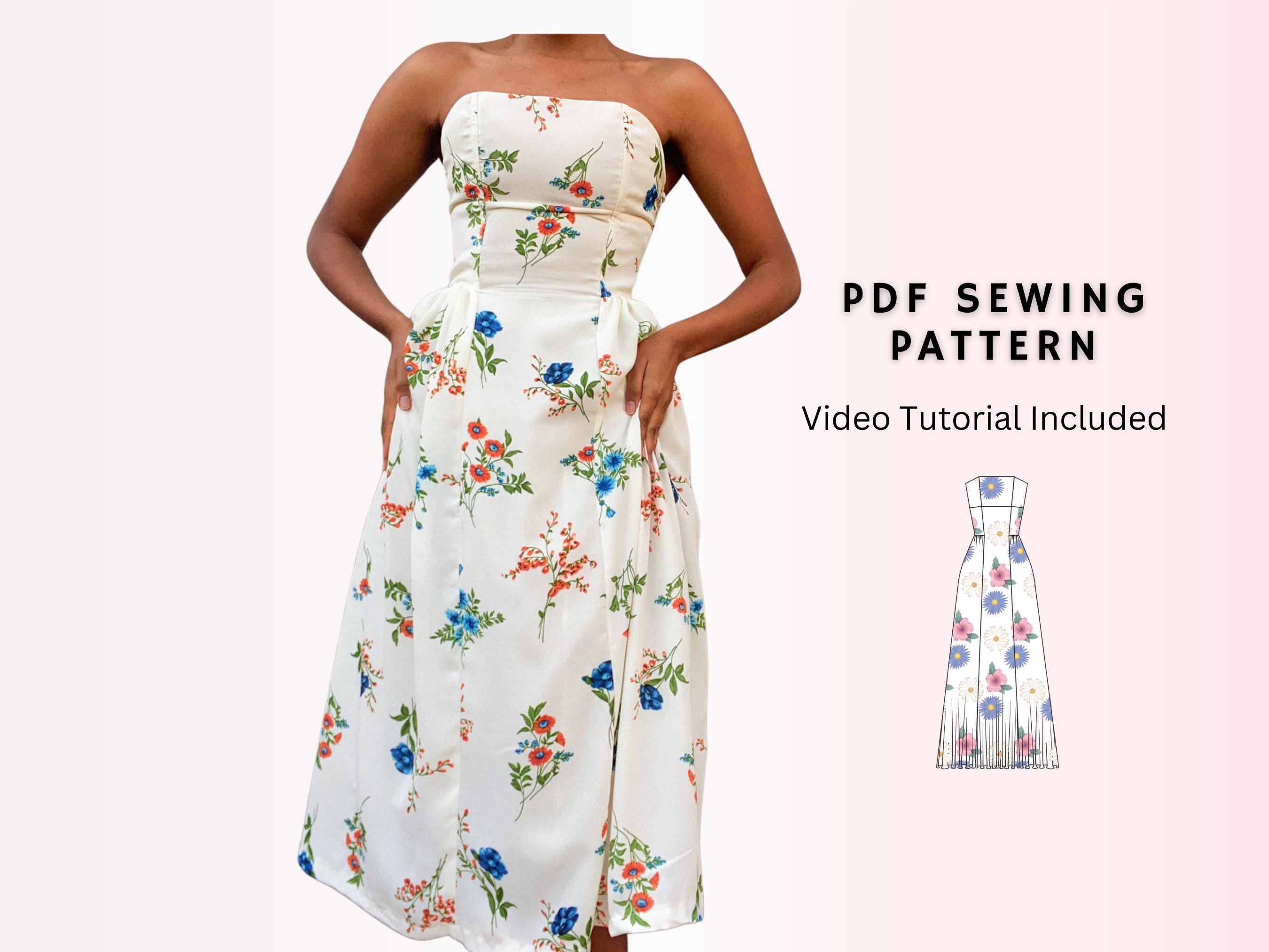 Dress Sewing Pattern| Summer Dress Pattern |Midi/ Maxi Dress Pattern | Strapless Dress Pattern |Women's Dress Patterns| PDF Beginner Pattern