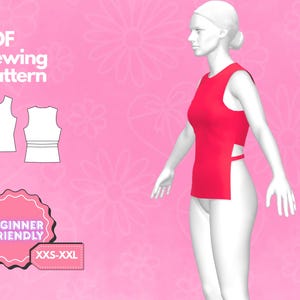Backless Top Sewing Pattern, T-shirt Top Pattern, Seamless Top Pattern, Digital Sewing Pattern, Women&#39;s Top Pattern, Beginner Patterns