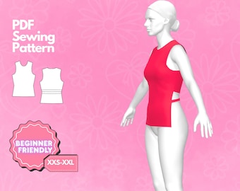 Backless Top Sewing Pattern, T-shirt Top Pattern, Seamless Top Pattern, Digital Sewing Pattern, Women's Top Pattern, Beginner Patterns