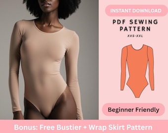 Long Sleeve, Round Neck Bodysuit Pattern, Leotard, Women's Top Patterns, Easy Beginner Friend, Sewing Pattern