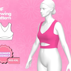 Modello di cucito per crop top, modello di cucito per canotta, modello di reggiseno sportivo, modello di cucito digitale, modello di top da donna, modelli per principianti