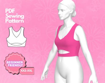 Crop Top Sewing Pattern, Tank Top Sewing Pattern, Sports Bra Pattern, Digital Sewing Pattern, Women's Top Pattern, Beginner Patterns