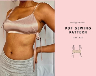 Crop Top Sewing Pattern, Tie Top, Cami Top Pattern, Womens Top Pattern , Beginner Friendly Pattern, Sizes XXS-XXL + Video Tutorial