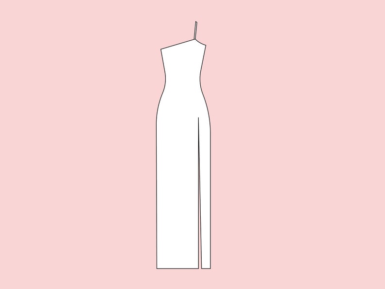 K&ouml;nnte beinhalten: Ein wei&szlig;es Maxikleid mit einem einzigen Tr&auml;ger und einem hohen Schlitz auf der linken Seite.