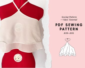 Ruffled Top Pattern, Halter Top Pattern, Womens Top Sewing Pattern, Babydoll Top Sewing Pattern, Summer Top Sewing Pattern, y2k Pattern