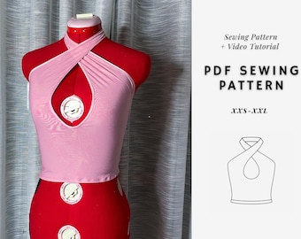 Halter Top Sewing Pattern, Women's Top Patterns| Criss Crop Top| Y2k Inspired Top| Sizes XXS-XXl| Beginner Friendly | Instant Download