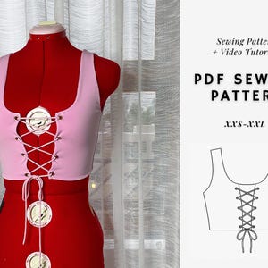 Naaipatroon crop top| Top met veters | Y2K crop top| Toppatronen dames| Maten XXS- XXL| Geschikt voor beginners| Direct downloaden