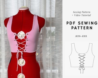 Crop Top Sewing Pattern| Lace Up Top | Y2K Crop Top| Women's Top Patterns| Sizes XXS- XXL| Beginner Friendly| Instant Download