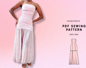 Strapless Maxi Dress PDF Sewing Pattern: Beginner Friendly, Women’s Dress Pattern