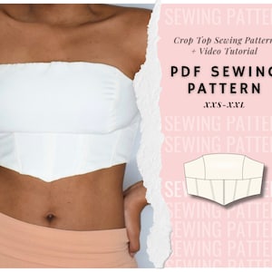 Patrón de costura superior sin tirantes// Patrón de costura de tops de mujer// Tallas xxs-xxl // A4, A0, Carta de EE. UU.