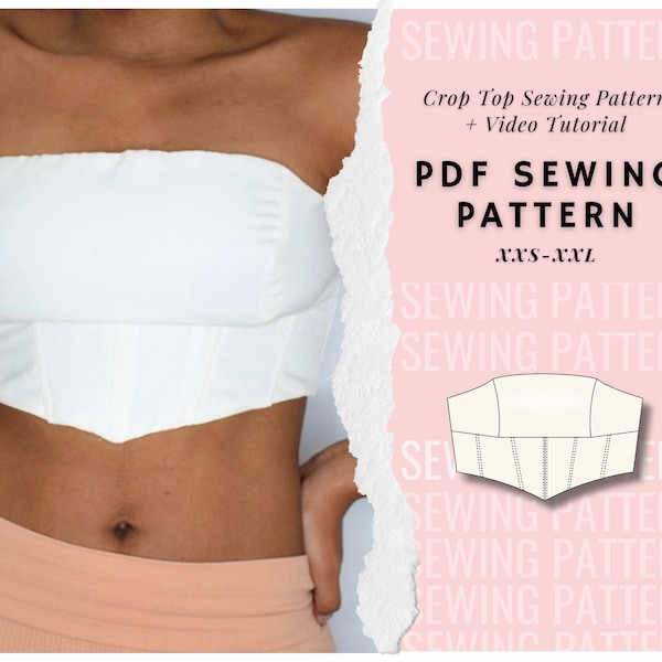 Strapless Top Sewing Pattern|| Women's Tops Sewing Pattern|| Sizes xxs-xxl || A4, A0, US Letter.