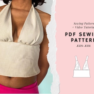 Halter Top Sewing, Top Sewing Pattern, Babydoll Top Sewing Pattern, Summer Top Sewing Pattern, Top Sewing Pattern, Ruched Top Sewing Pattern
