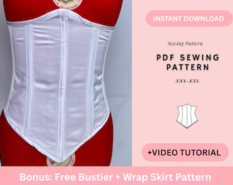 Patrón de corsé bajo el busto, patrón de cinturón de corsé, patrón de corsé con cordones, top de corsé, patrones de tops de mujer, patrón de costura en PDF