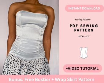 Patrón de top bustier, corsé reloj de arena, patrón de top corsé PDF, patrón de top tubo, patrón de corsé con encaje, corsé de boda, sin tirantes, patrón fácil