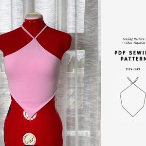 Halter Top Sewing Pattern, Tie Back Top, Open Back To, Bandanna Top, Womens Top Pattern, Backless Top Pattern, PDF sewing Pattern, Beginners
