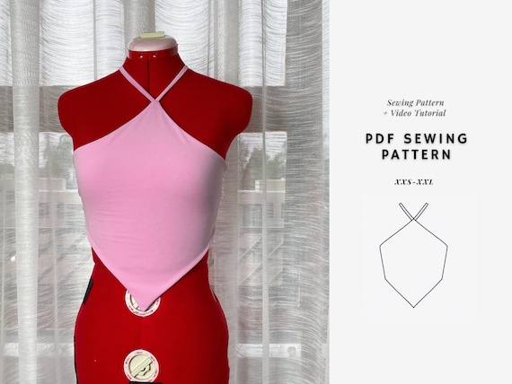 Halter Top Sewing Pattern, Tie Back Top, Open Back To, Bandanna Top, Womens Top Pattern, Backless Top Pattern, PDF sewing Pattern, Beginners