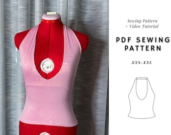Halter Top Sewing Pattern, Summer Top, Women's top Sewing Patterns, Beginner Patterns, Seamless Top