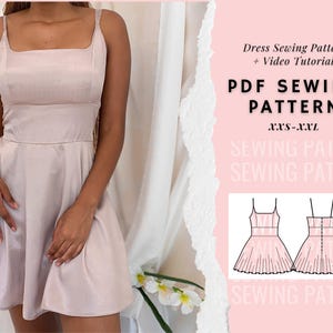 Dress Sewing Patter, Circle Skirt Dress, Flared Dress, Straight neck, Digital PDF Pattern, Womens dress pattern. Easy Sewing Patterns