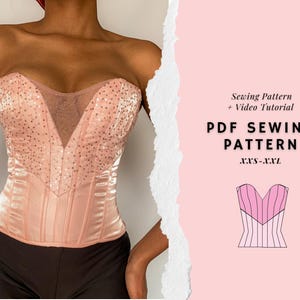 Sweetheart Corset Top Sewing Pattern: Plunging Neckline, Lace-Up (PDF Pattern XXS-XXL)
