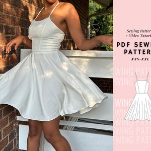 Backless Lace Up Dress Pattern, Bias Dress, Mini Summer Dress Pattern, Dress Patterns For Women, PDF Pattern