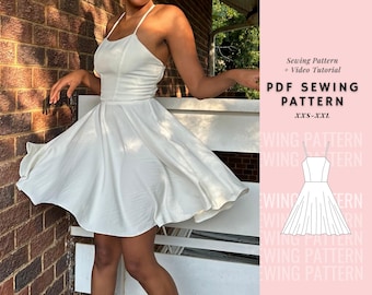Backless Lace Up Dress Pattern, Bias Dress, Mini Summer Dress Pattern, Dress Patterns For Women, PDF Pattern