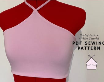 Crop Top Pattern, Halter Pattern, Easy Beginner Pattern, Y2K Crop Top,Women's Sewing Patterns