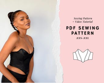 Corset Top Pattern, Strapless Top, Bustier Top, Crop Top, Summer Top, Women Top Pattern, Sewing Pattern, Cosplay Pattern, V-Neck Bustier