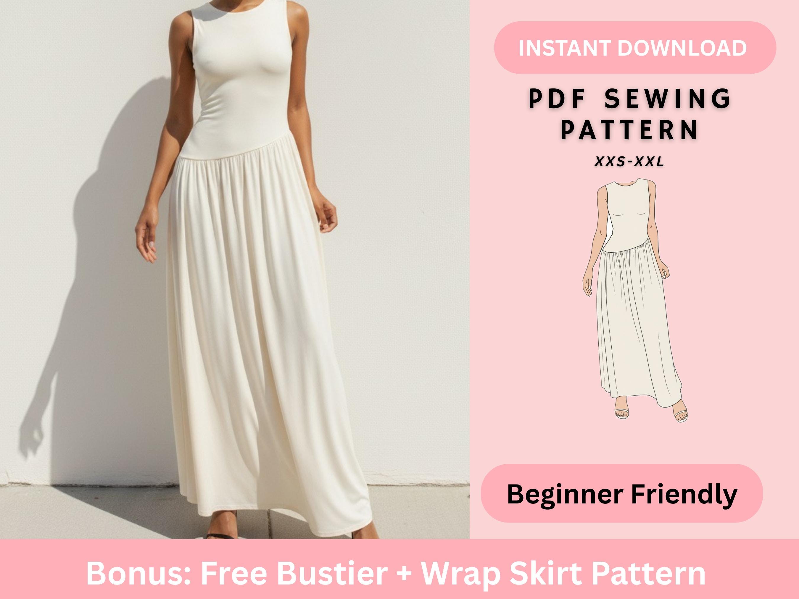 fitted bodice dress pattern Mia Bustier Dress Sewing Pattern: Drop Waist Midi Dress (digital PDF)