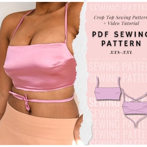 Open back Crop Top Sewing Pattern| Y2K Top Pattern| Tie backless Cropped Top| Sewing Patterns For Women Tops|