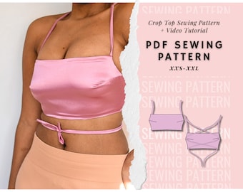 Open back Crop Top Sewing Pattern| Y2K Top Pattern| Tie backless Cropped Top| Sewing Patterns For Women Tops|