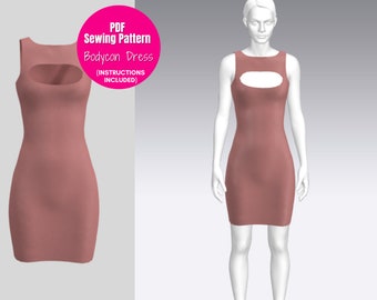 Cut Out Kleid Muster| Figurbetontes Kleid| Minikleid Muster| Kleid Schnittmuster| Frauen Kleid Schnittmuster| Frauen Schnittmuster.