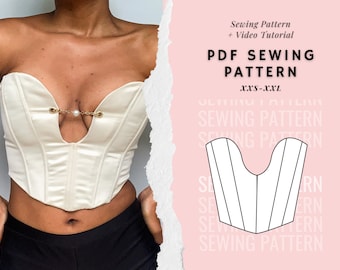 Patron de couture pour corset, patron de couture pour haut, patron de bustier, corset à lacets, patron sans couture, patron de couture pour femme