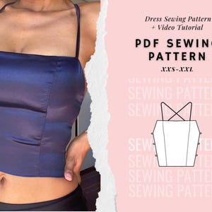 Crop top met open achterkant| Naaipatroon | Op Y2K geïnspireerd patroon| Patroon top met strik aan de achterkant| Cami-top| Damestoppatronen, digitaal pdf-patroon