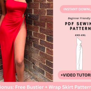 Maxikleid Schnittmuster, One-Shoulder-Kleid-Schnittmuster, Bodycon-Kleid-Schnittmuster, Schnittmuster für Frauenkleid, Schnittmuster