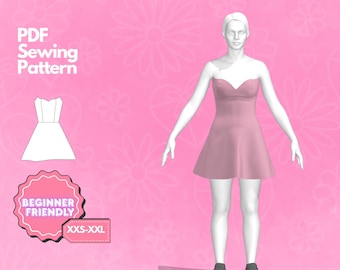 Backless Lace Up Dress Pattern| Bustier Pattern| Mini Summer Cocktail Dress Sewing Pattern For Women, Women's Dress Patterns