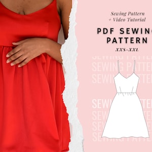 Babydoll Dress Pattern, Strappy Summer Dress, Mini Dress Pattern, Gathered Dress, Women&#39;s Dress Pattern, Easy Simple Beginner Pattern.