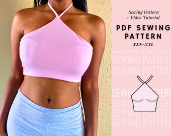 Halter Top Sewing Pattern, Crop Top Sewing Pattern, Fitted Top Pattern, Women's Sewing Pattern, Beginner Patterns