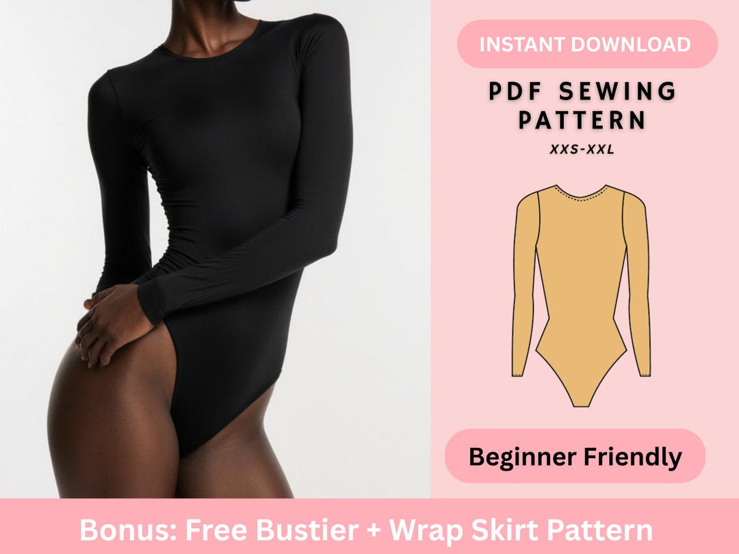 Shapewear Pattern Long Sleeve, Round Neck Bodysuit Pattern, Leotard, Women's Top Patterns ...
