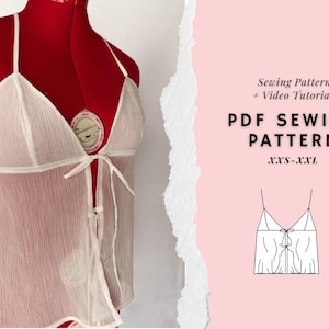 Front Tie Top Sewing Pattern| Summer Top| Cami Top| Women&#39;s Tops Sewing Pattern| Crop Top | Y2K Tank Top Pattern| Beginner Pattern
