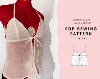 Front Tie Top Sewing Pattern| Summer Top| Cami Top| Women's Tops Sewing Pattern| Crop Top | Y2K Tank Top Pattern| Beginner Pattern