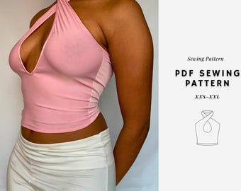 Patroon haltertop, naaipatroon top, crop toppatroon, patroon damestop, trendy toppatroon, damespatroon, crop top dames, dames crop top