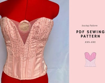 Sweetheart Neckline Corset Top Pattern, Plunging Neck Patter, Bustier Top Pattern, Hourglass Corset Pattern, Lace Up Top, Wedding Corset.
