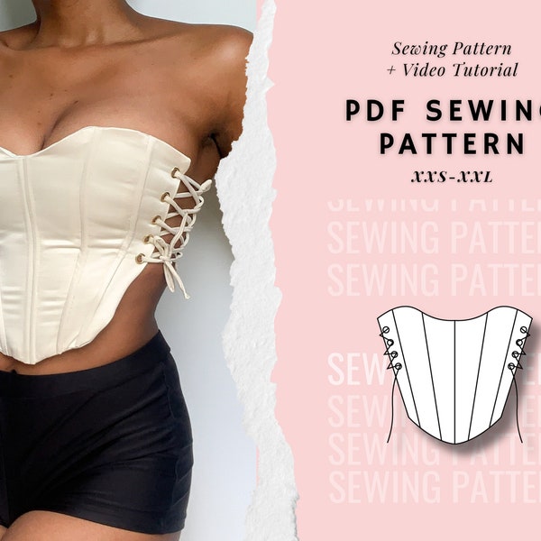 Corset Sewing Pattern, Top Sewing Pattern, Bustier Pattern, Lace Up Corset, Seamless Pattern, Women Sewing Pattern