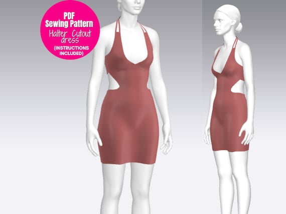 Halter Dress Sewing Pattern, Bodycon Dress Sewing Pattern, Dress Patterns For Women, Mini Dress pattern, Sewing Patterns Dress, PDF Patterns