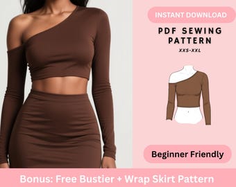 Asymmetrical Top PDF Sewing Pattern, One Shoulder Crop Top, Off Shoulder, Off Shoulder, Long Sleeve, Winter Patterns