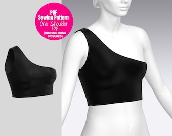One Shoulder Top Sewing Pattern| Asymmetric One Shoulder Top| Crop Top Sewing Pattern| Cropped Top| Womens Sewing Patterns.