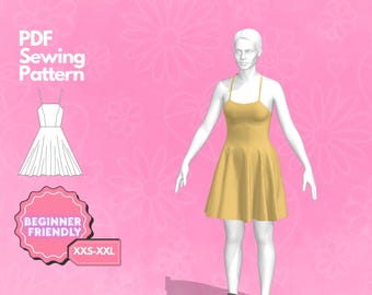 Backless Lace Up Dress Pattern, Bias Dress, Mini Summer Dress Pattern, Dress Patterns For Women, PDF Pattern