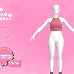 Backless Halter Top Sewing Pattern, Y2K Openback Halter Crop Top Pattern, Beginner Sewing Patter, Women&#39;s Top Pattern, Digital Printable PDF